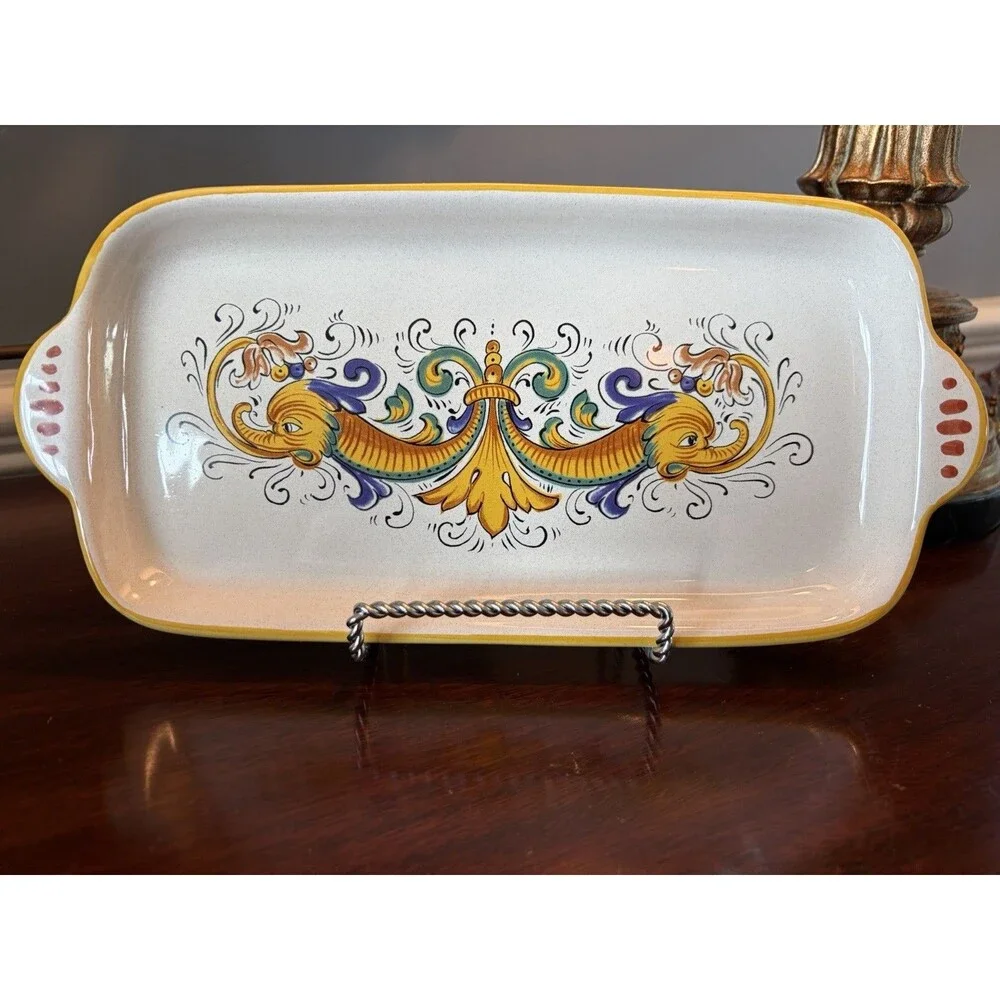 Nova Deruta Italian Raffaellesco Pottery Serving Plate Dish Tray Dragons 11 x 5